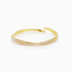 Women's Gold Plated Bangle in a wrap style with two rows of brilliant CZ tennis stones.