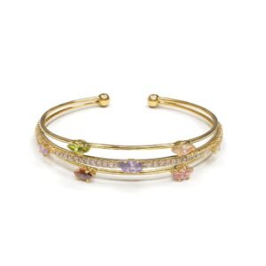 Women's Gold Plated Bangle with double band and multi-color stone accents. Export to Sheets