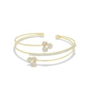 High quality women's gold plated bangle with triple band and Korean flower motif